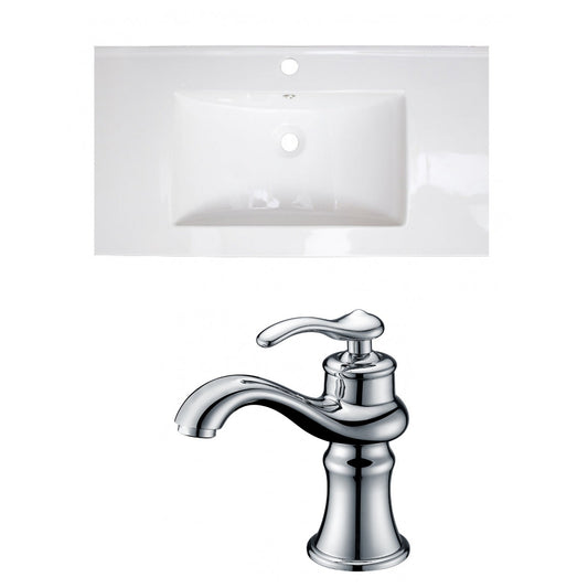 American Imaginations AI-15603 36" White Rectangular Drop In Transitional Ceramic Top Set