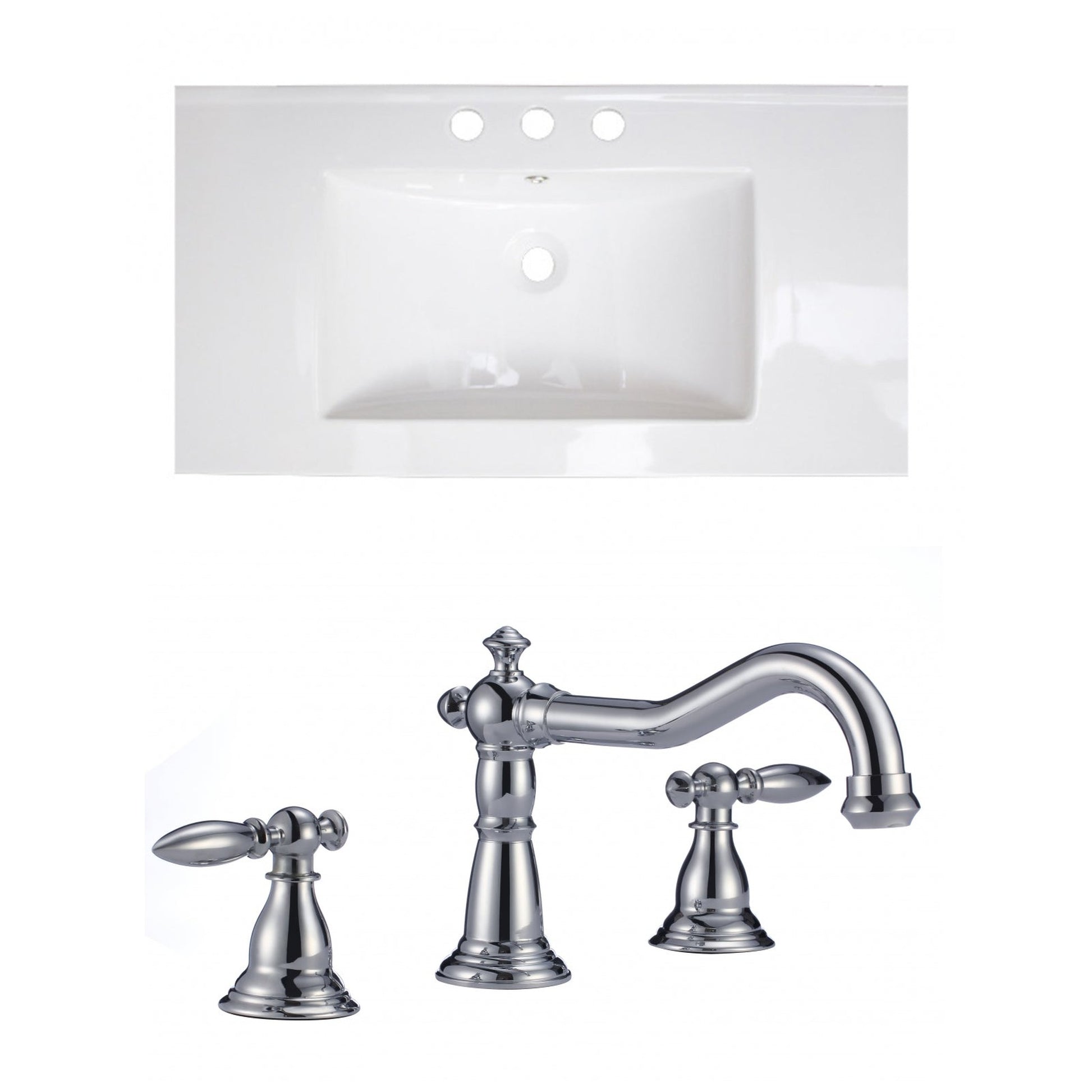 American Imaginations AI-15635 36" White Rectangular Drop In Transitional Ceramic Top Set