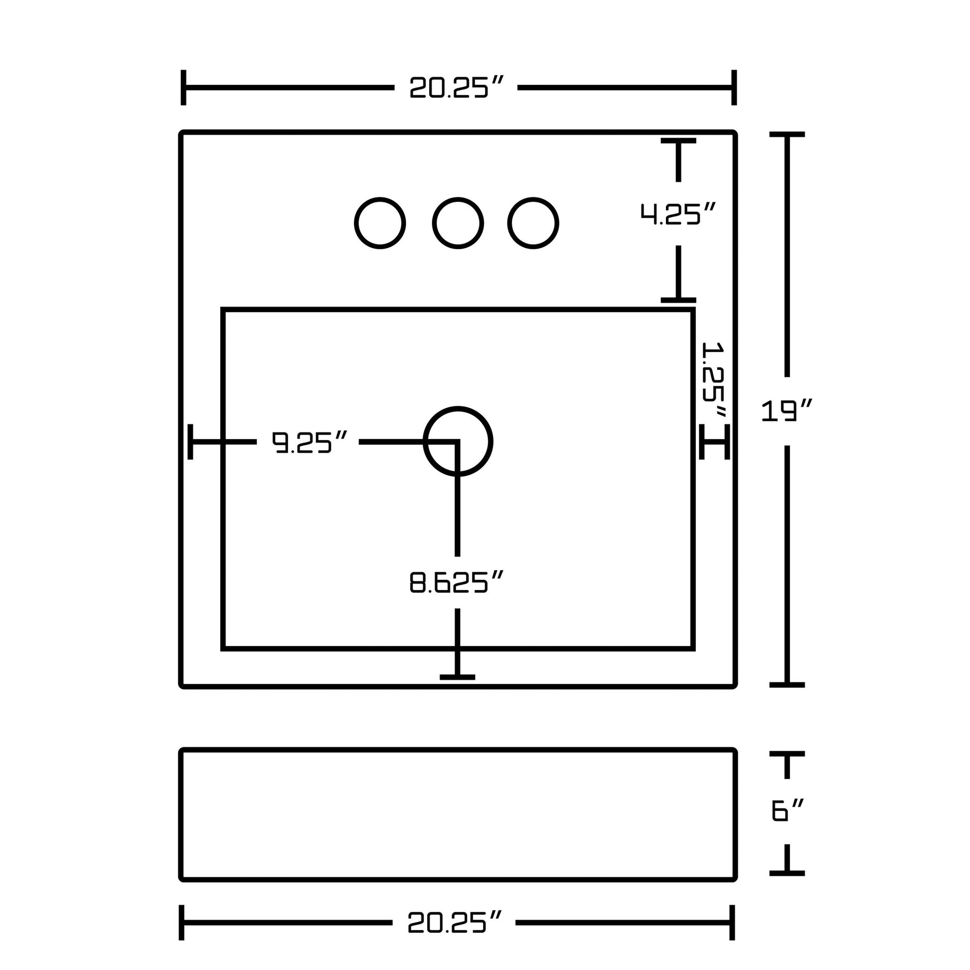 American Imaginations AI-1580 20" Rectangle Enamel Glaze White Ceramic Modern
