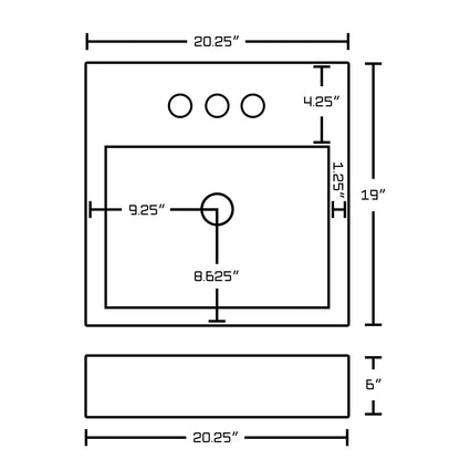 American Imaginations AI-1580 20" Rectangle Enamel Glaze White Ceramic Modern