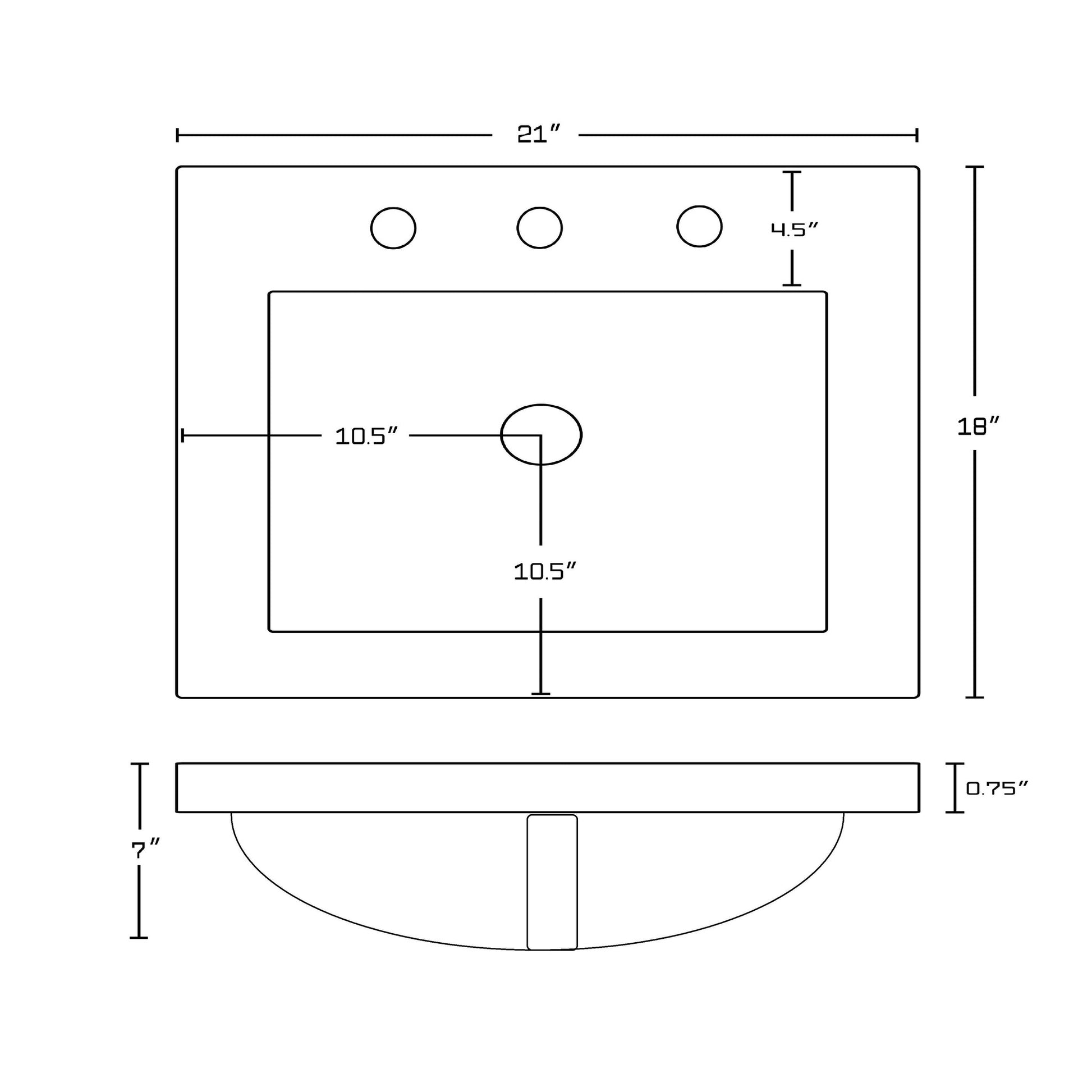 American Imaginations AI-15876 21" White Rectangular Drop In Transitional Ceramic Top Set