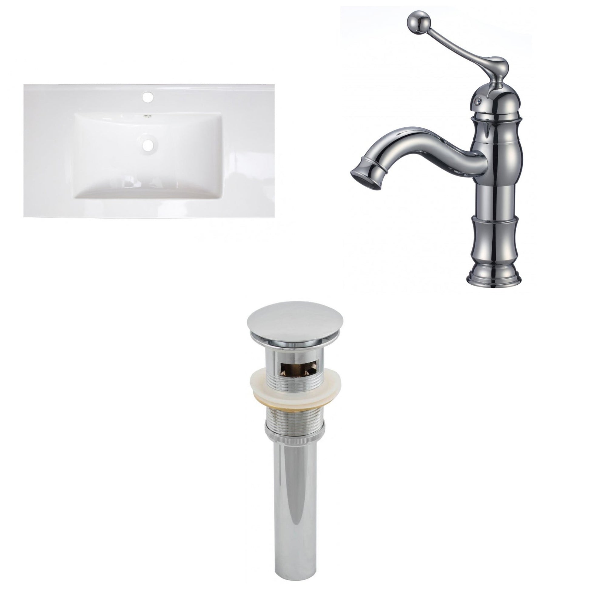 American Imaginations AI-16570 36" White Rectangular Drop In Transitional Ceramic Top Set