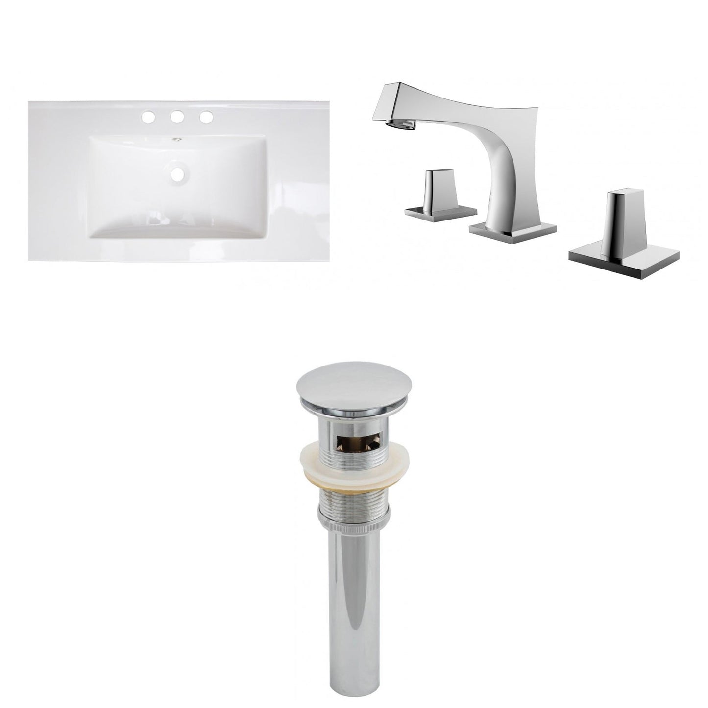 American Imaginations AI-16589 36" White Rectangular Drop In Transitional Ceramic Top Set