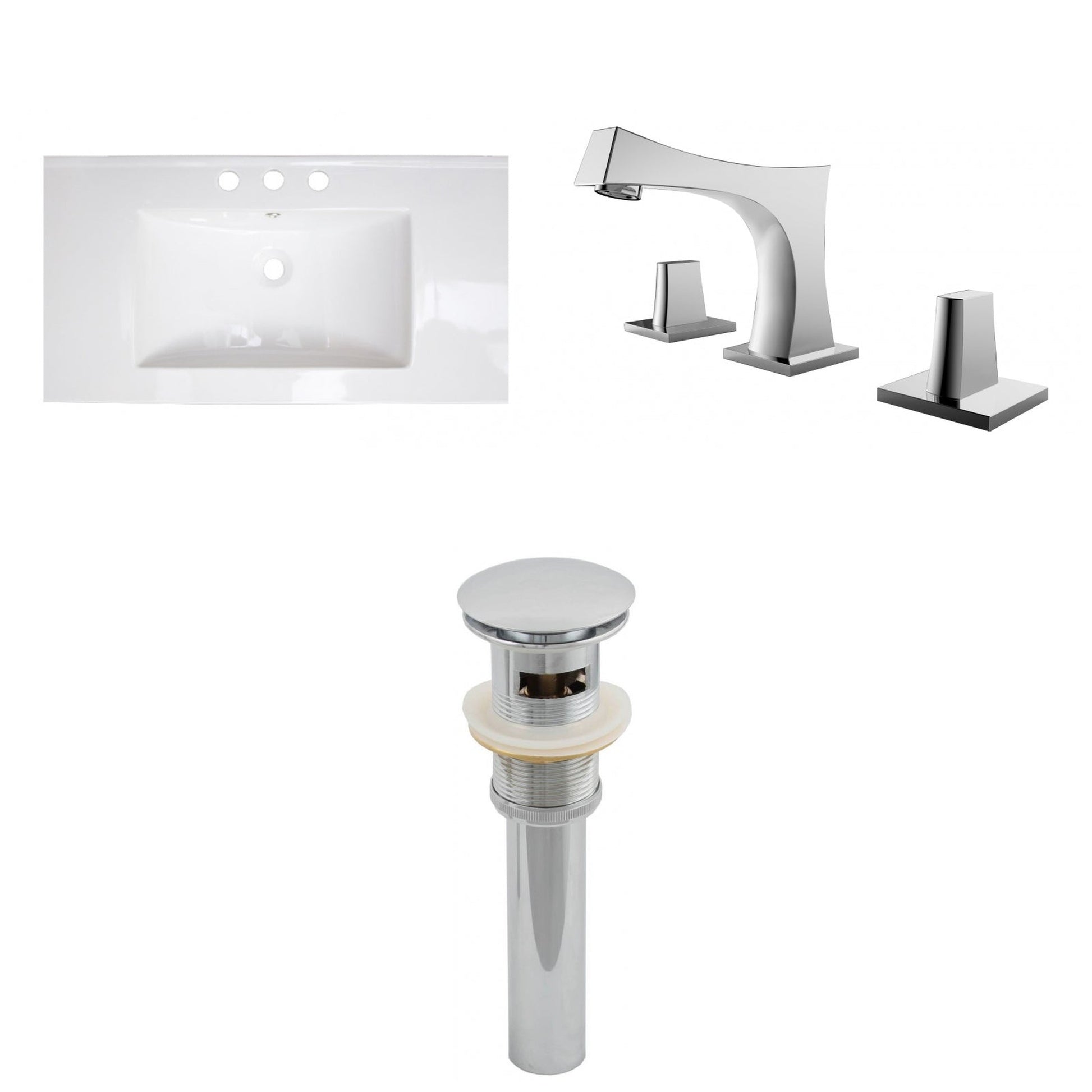 American Imaginations AI-16589 36" White Rectangular Drop In Transitional Ceramic Top Set
