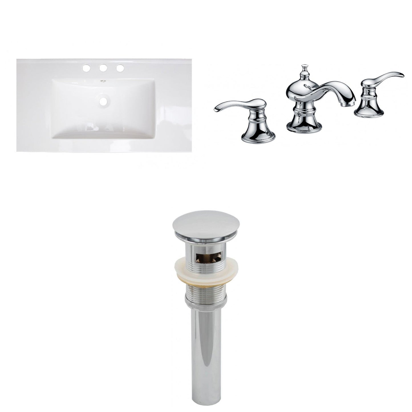 American Imaginations AI-16590 36" White Rectangular Drop In Transitional Ceramic Top Set