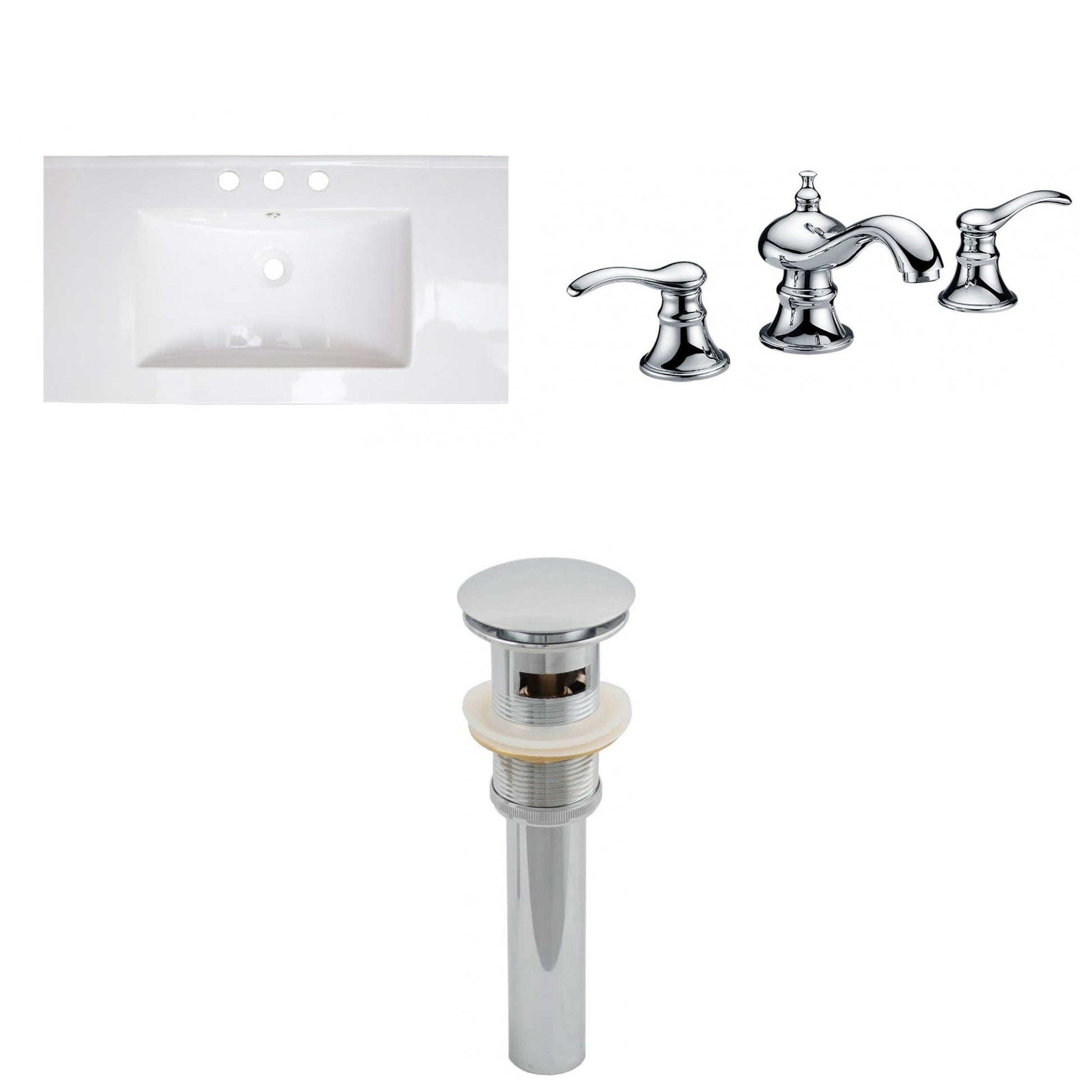 American Imaginations AI-16590 36" White Rectangular Drop In Transitional Ceramic Top Set