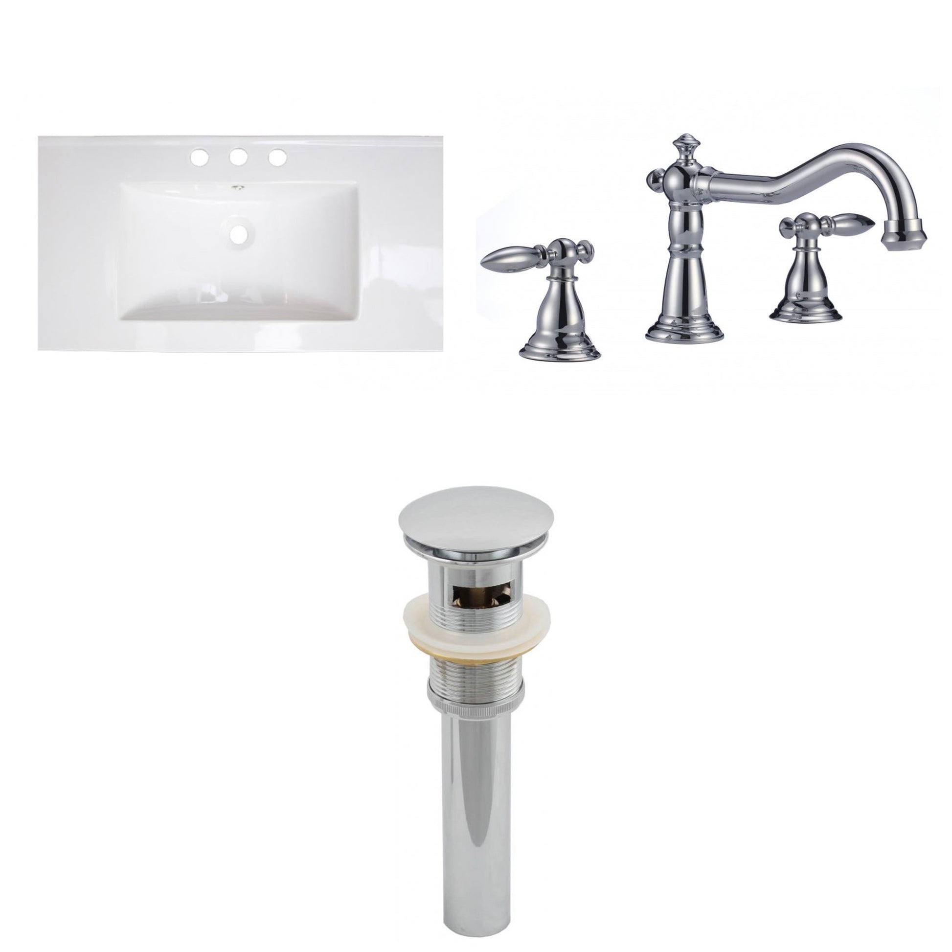 American Imaginations AI-16594 36" White Rectangular Drop In Transitional Ceramic Top Set