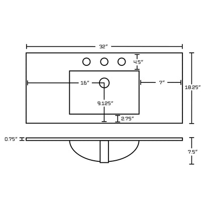 American Imaginations AI-16675 32" White Rectangular Drop In Modern Ceramic Top Set