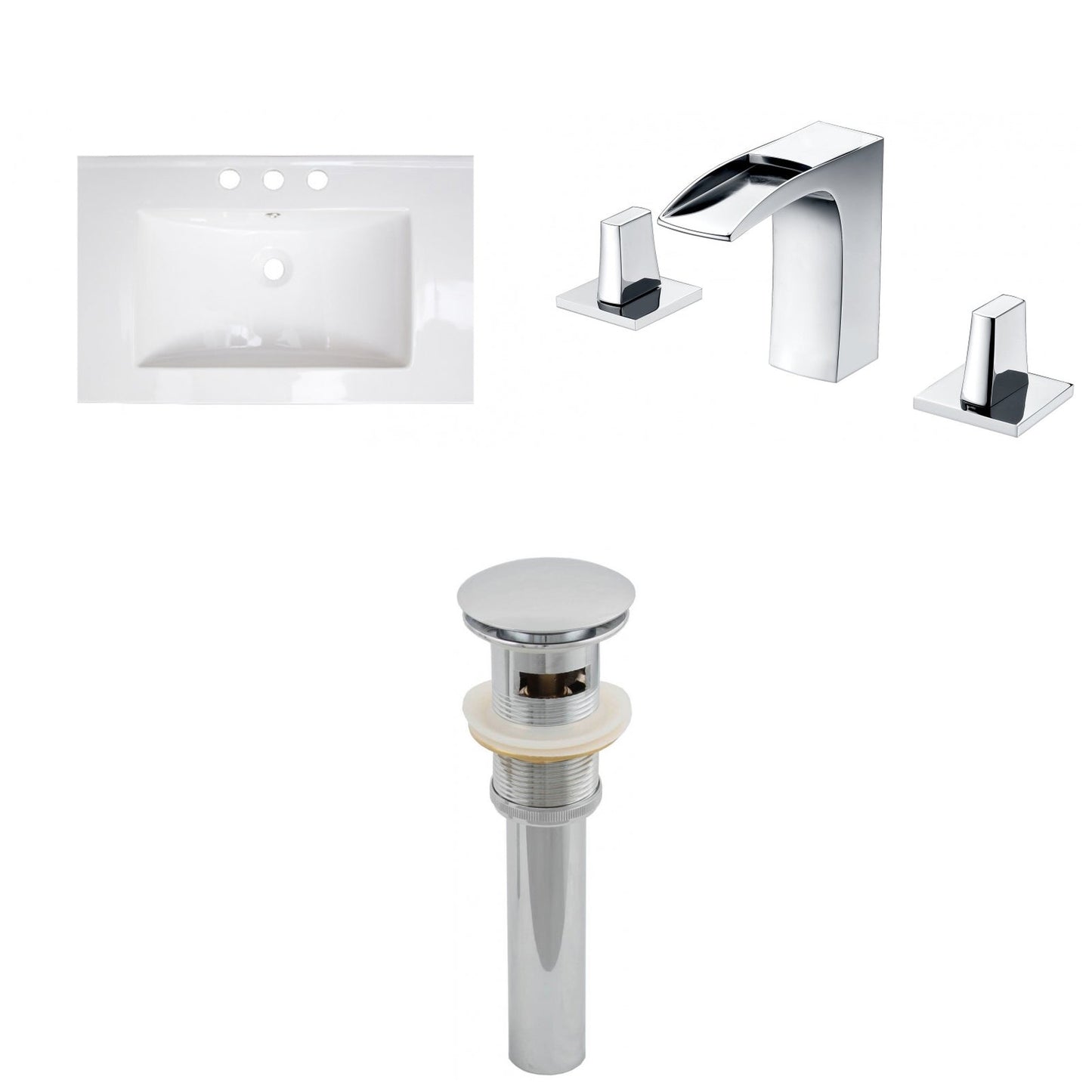 American Imaginations AI-16688 24" White Rectangular Drop In Transitional Ceramic Top Set