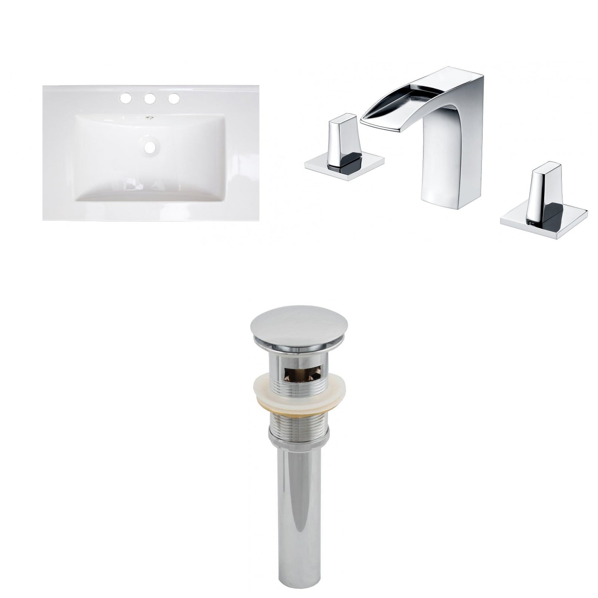 American Imaginations AI-16688 24" White Rectangular Drop In Transitional Ceramic Top Set