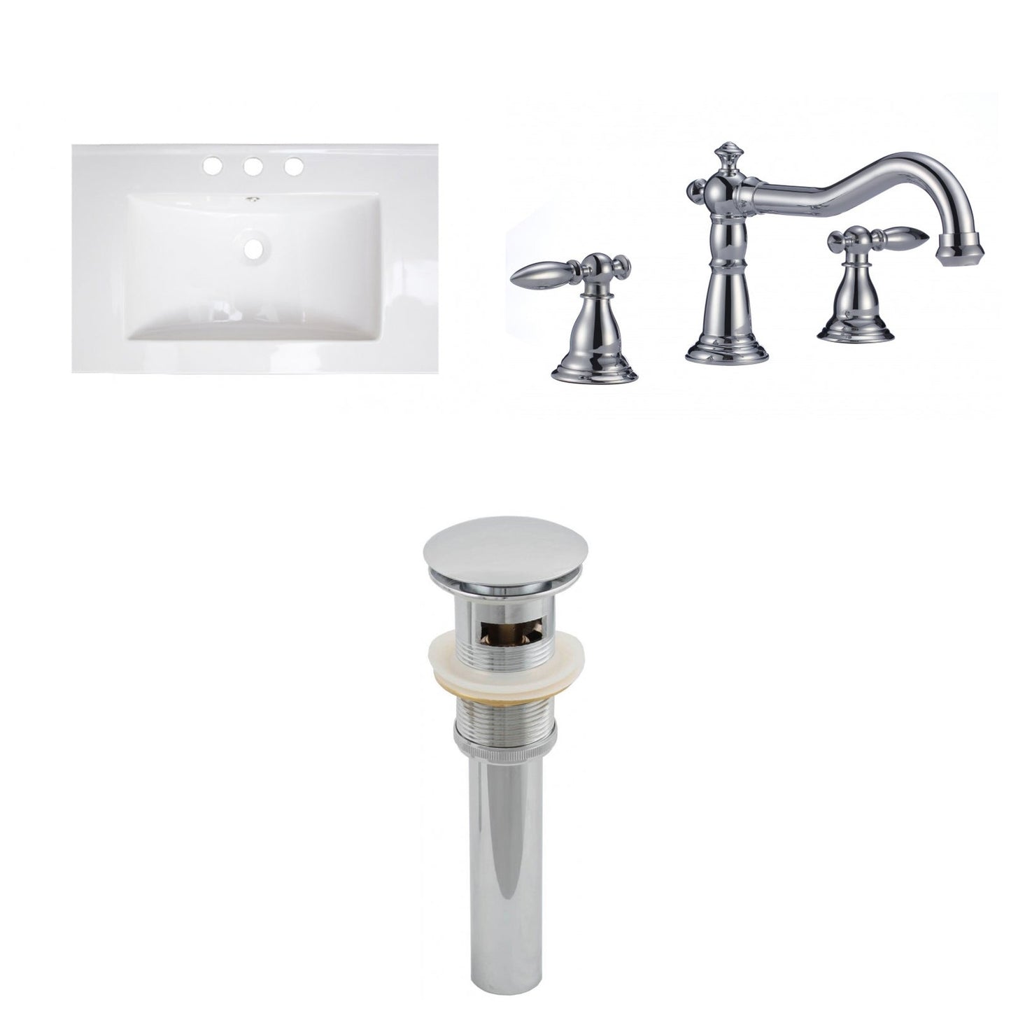 American Imaginations AI-16689 24" White Rectangular Drop In Transitional Ceramic Top Set