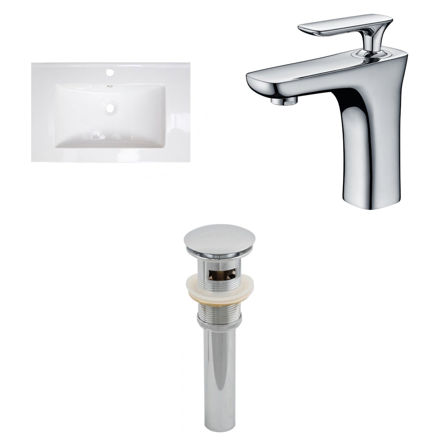 American Imaginations AI-16694 30" White Rectangular Drop In Transitional Ceramic Top Set