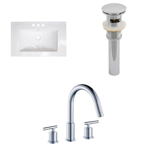 American Imaginations AI-16703 30" White Rectangular Drop In Transitional Ceramic Top Set