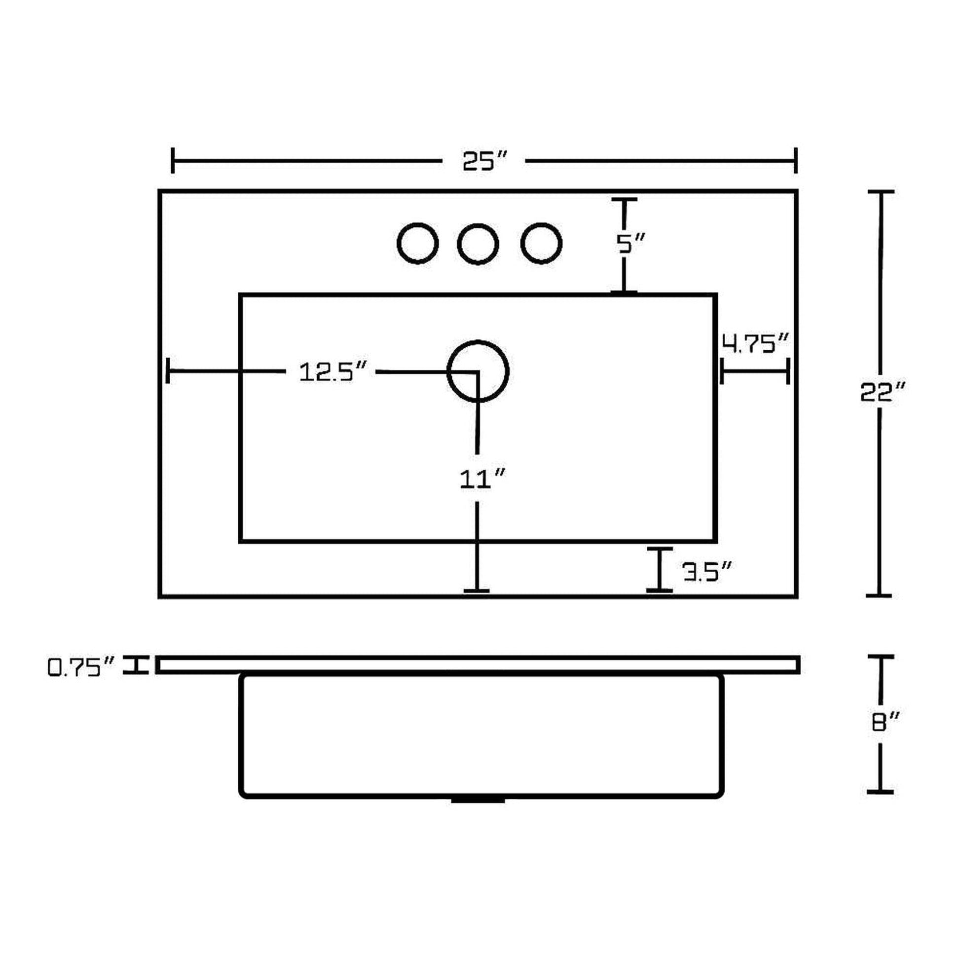 American Imaginations AI-1745 25" White Rectangular Drop In Transitional Ceramic Top