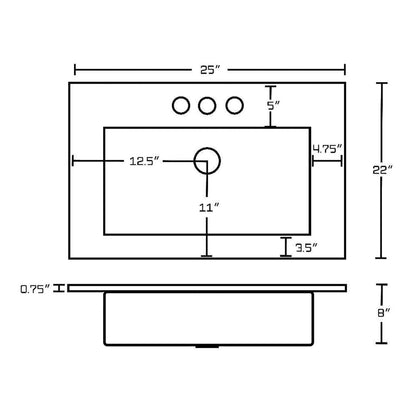 American Imaginations AI-1745 25" White Rectangular Drop In Transitional Ceramic Top