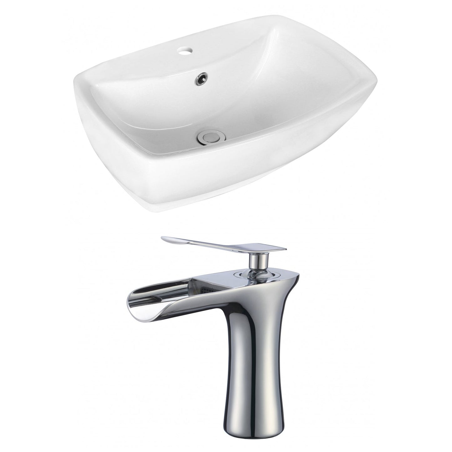 American Imaginations AI-17730 22" White Rectangular Ceramic Above Counter Bathroom Vessel Sink Set