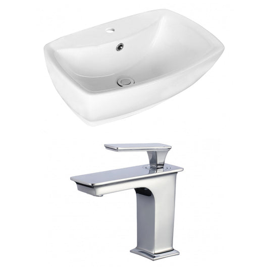 American Imaginations AI-17731 22" White Rectangular Ceramic Above Counter Bathroom Vessel Sink Set