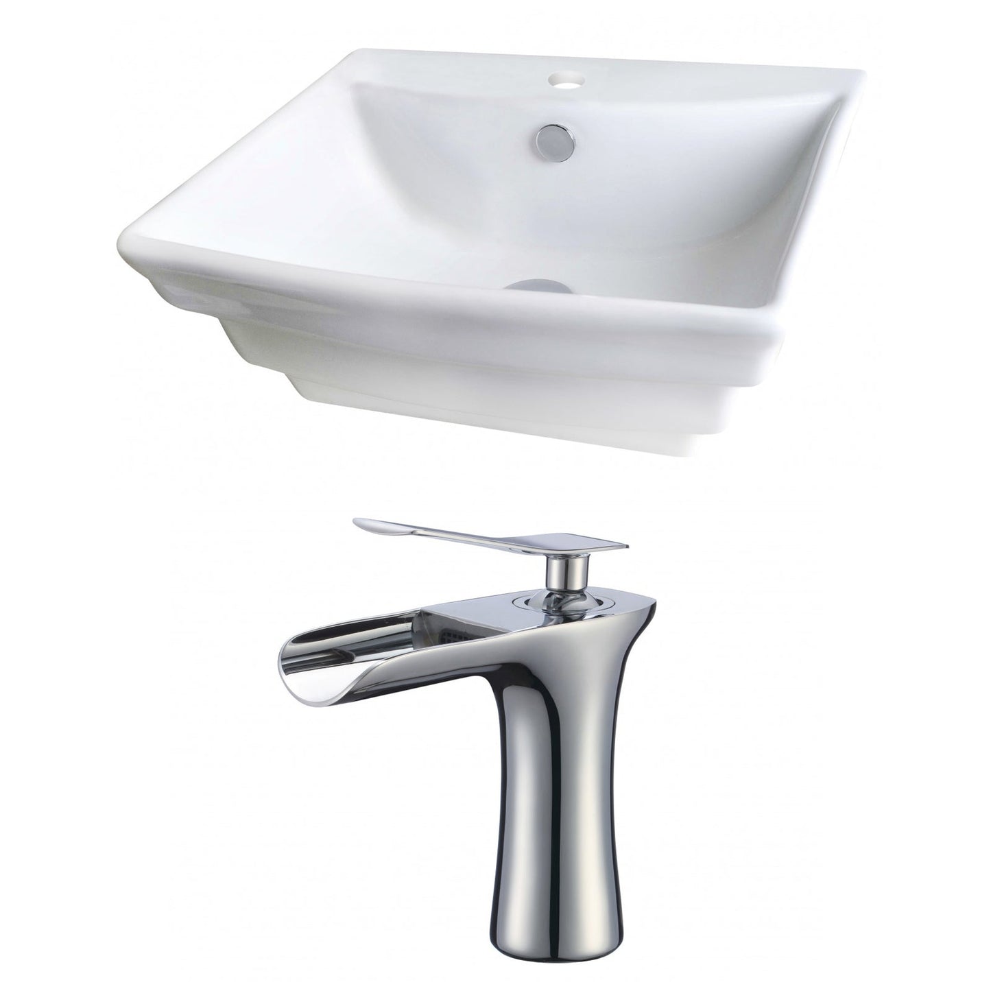 American Imaginations AI-17799 20" White Rectangular Ceramic Above Counter Bathroom Vessel Sink Set