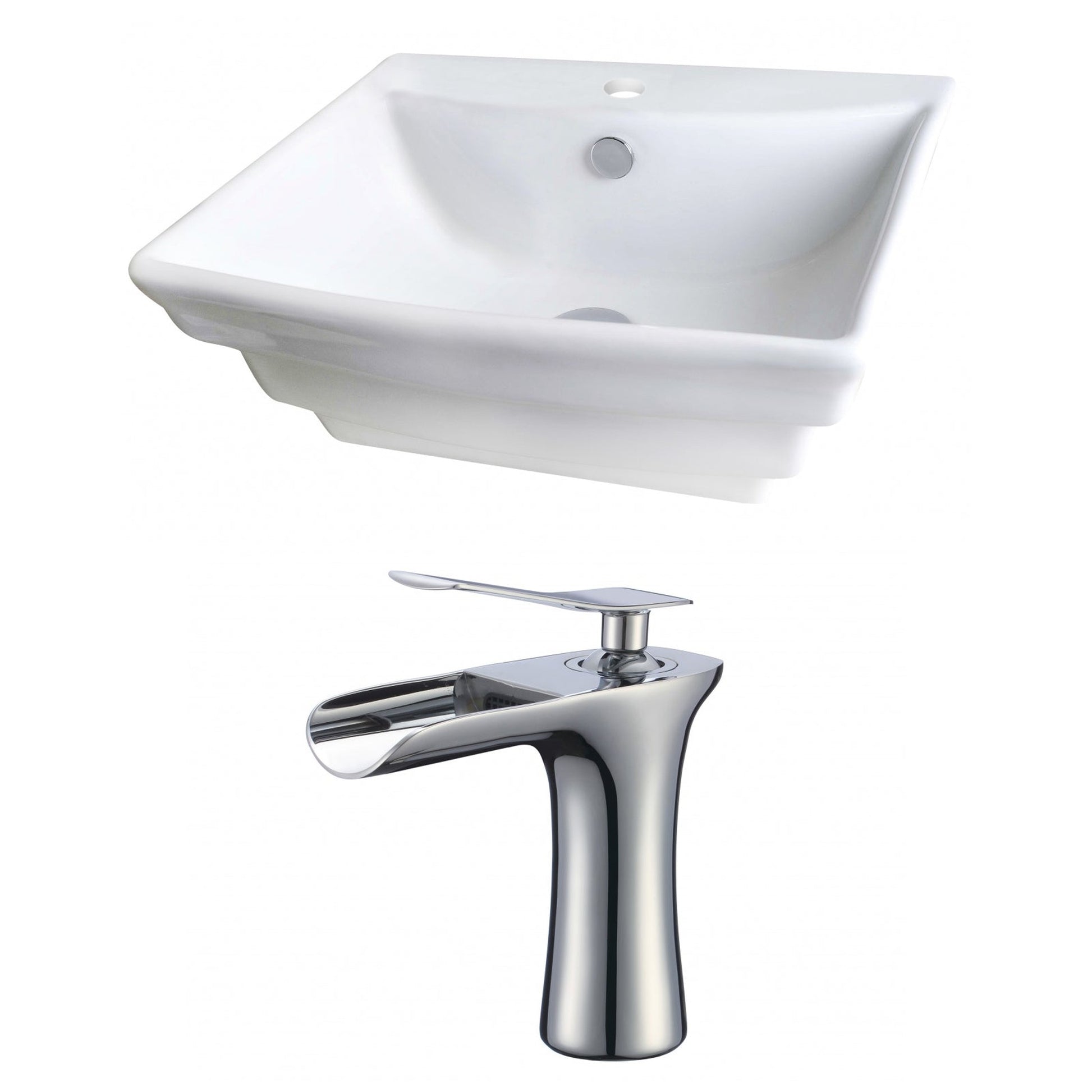 American Imaginations AI-17799 20" White Rectangular Ceramic Above Counter Bathroom Vessel Sink Set