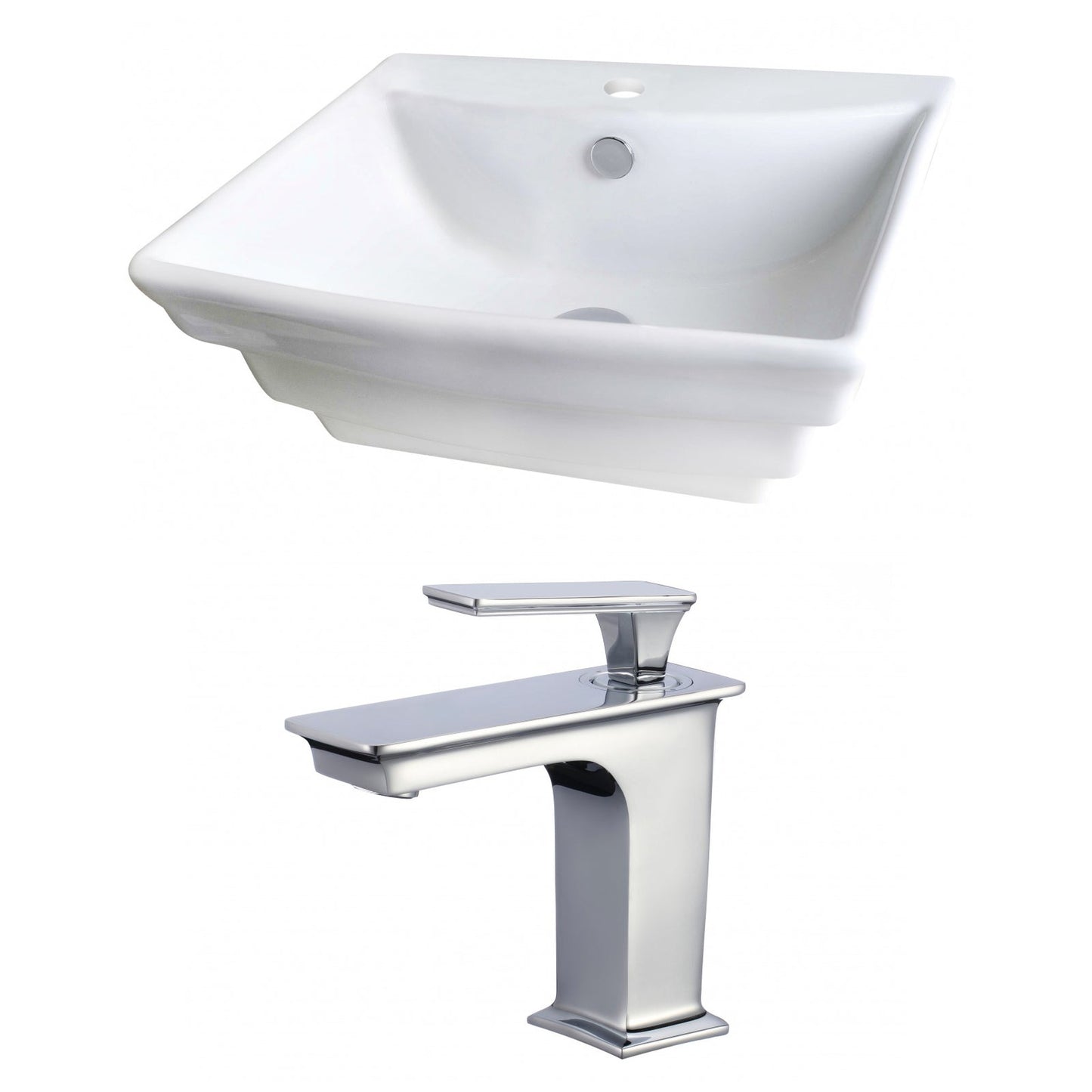 American Imaginations AI-17800 20" White Rectangular Ceramic Above Counter Bathroom Vessel Sink Set
