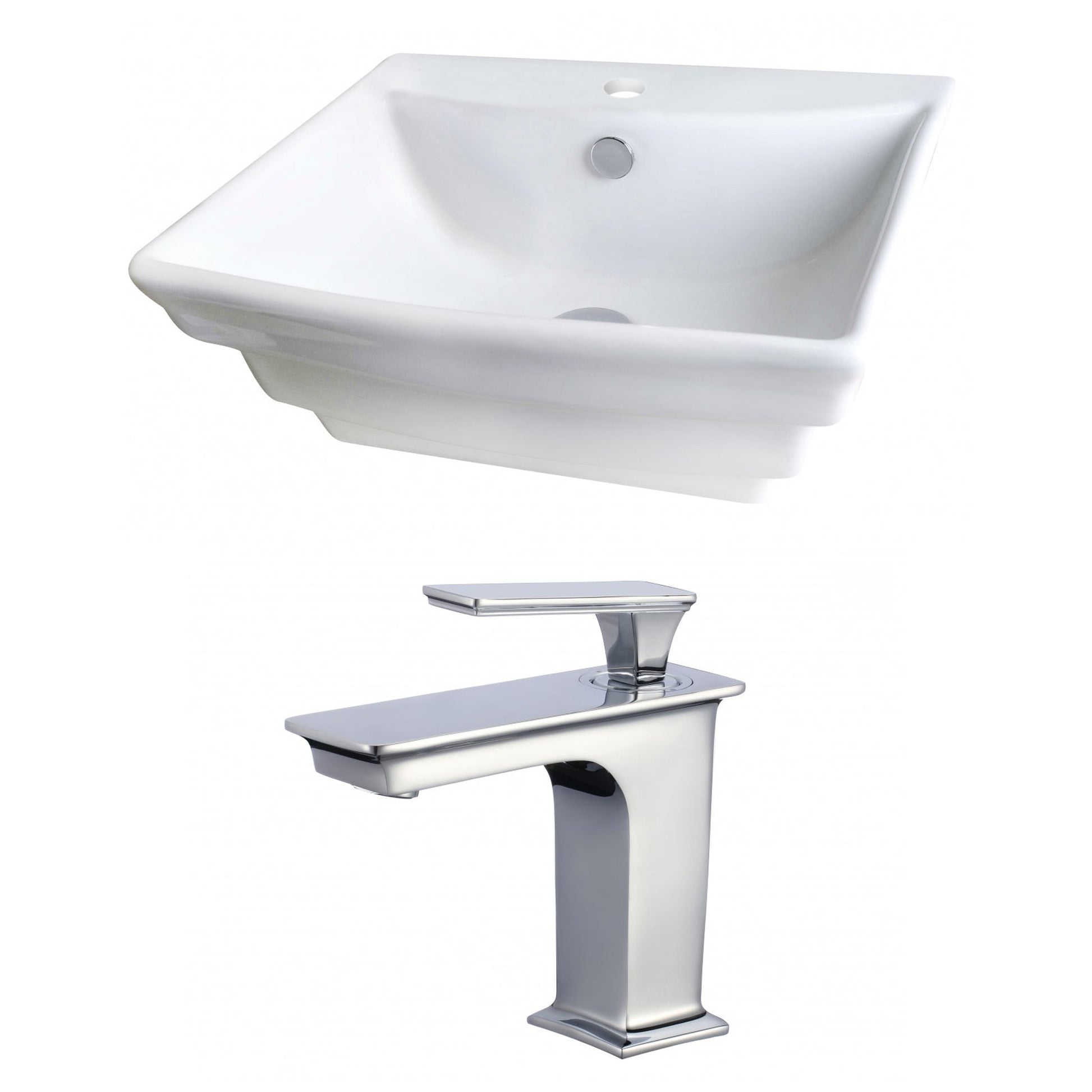 American Imaginations AI-17800 20" White Rectangular Ceramic Above Counter Bathroom Vessel Sink Set