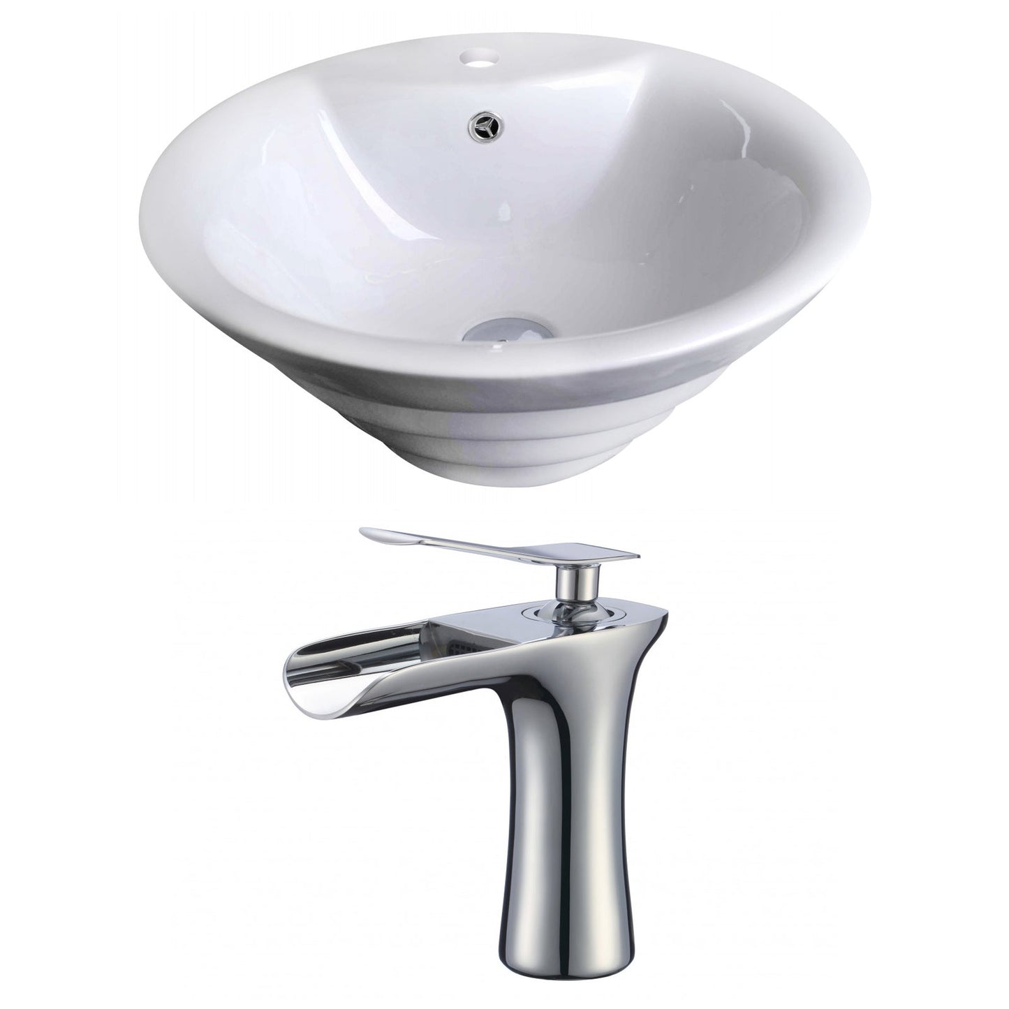 American Imaginations AI-17801 19" White Round Ceramic Above Counter Bathroom Vessel Sink Set