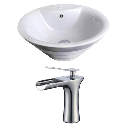 American Imaginations AI-17801 19" White Round Ceramic Above Counter Bathroom Vessel Sink Set