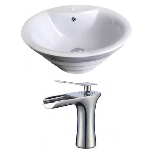 American Imaginations AI-17801 19" White Round Ceramic Above Counter Bathroom Vessel Sink Set