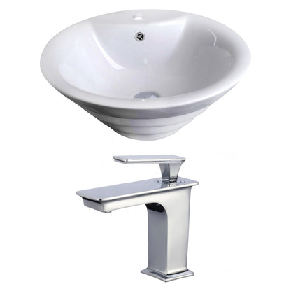 American Imaginations AI-17802 19" White Round Ceramic Above Counter Bathroom Vessel Sink Set