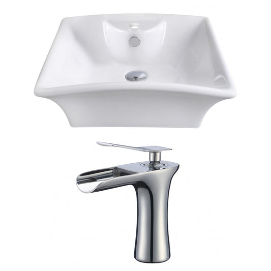 American Imaginations AI-17803 20" White Rectangular Ceramic Above Counter Bathroom Vessel Sink Set