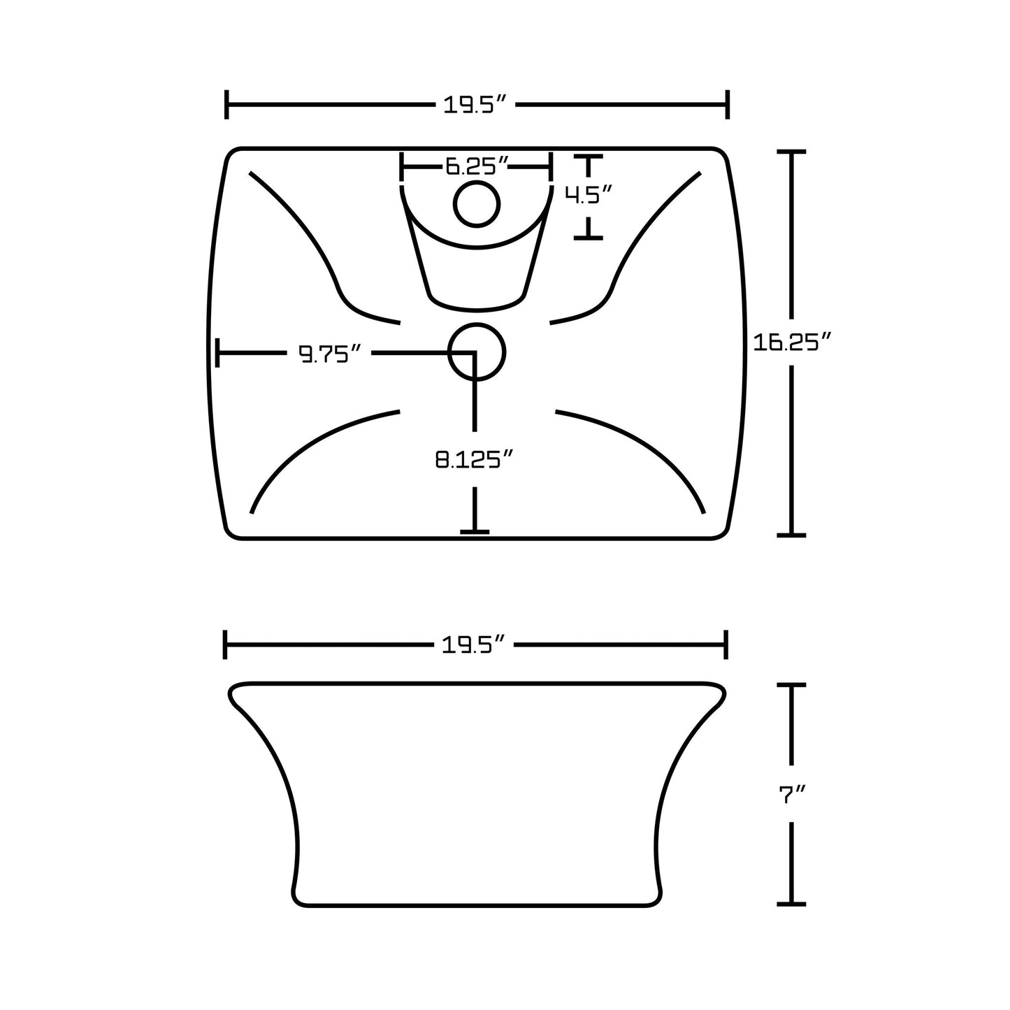 American Imaginations AI-17804 20" White Rectangular Ceramic Above Counter Bathroom Vessel Sink Set