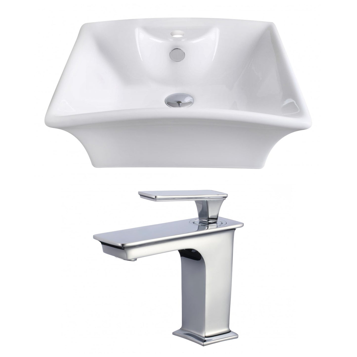American Imaginations AI-17804 20" White Rectangular Ceramic Above Counter Bathroom Vessel Sink Set
