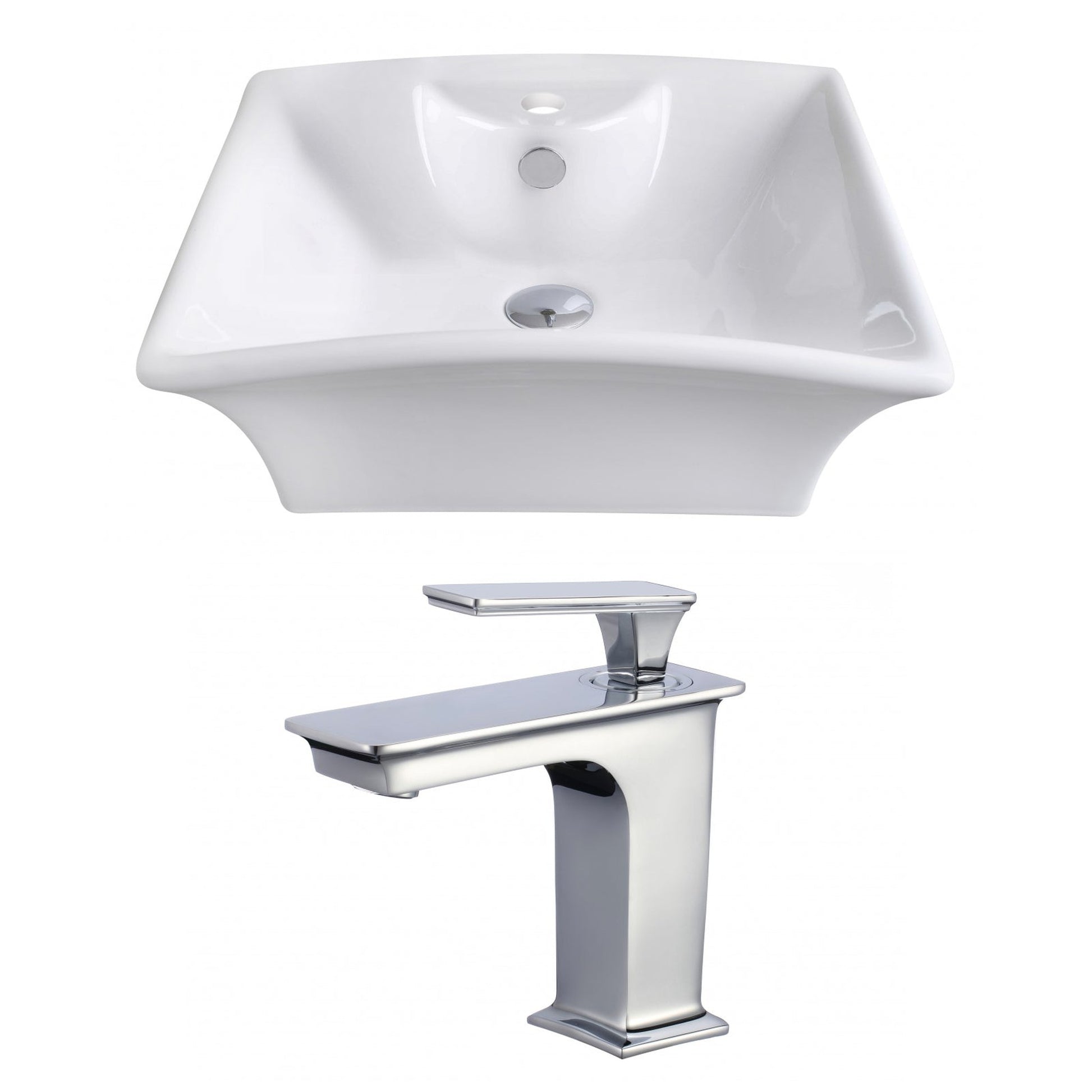 American Imaginations AI-17804 20" White Rectangular Ceramic Above Counter Bathroom Vessel Sink Set