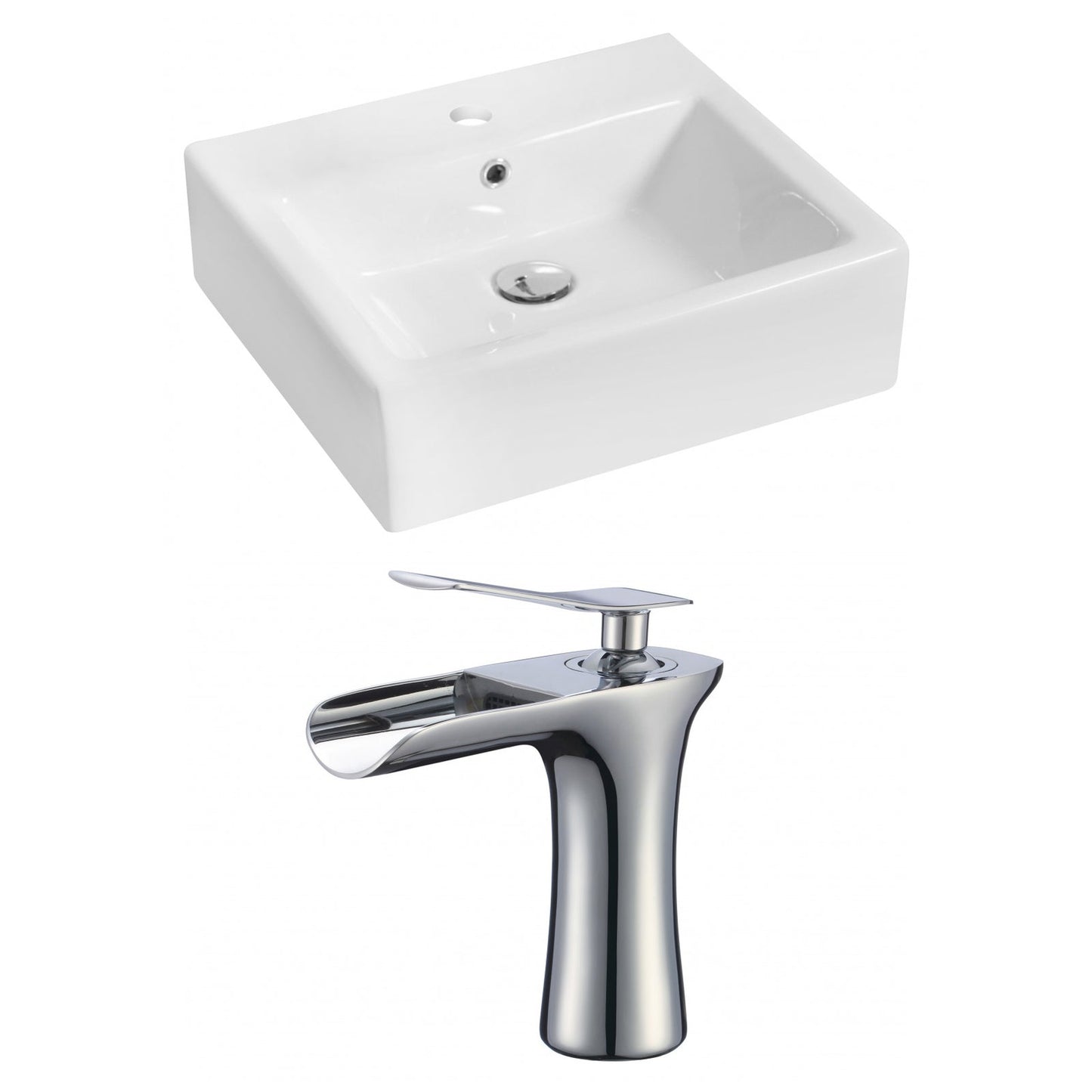 American Imaginations AI-17805 21" White Rectangular Ceramic Above Counter Bathroom Vessel Sink Set