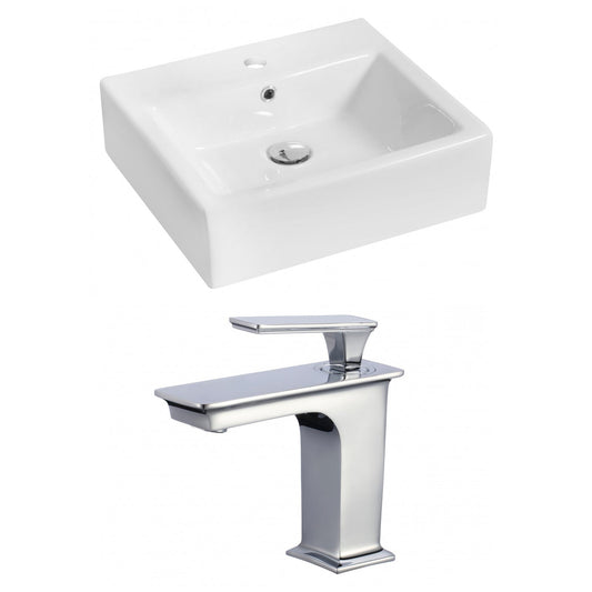 American Imaginations AI-17806 21" White Rectangular Ceramic Above Counter Bathroom Vessel Sink Set