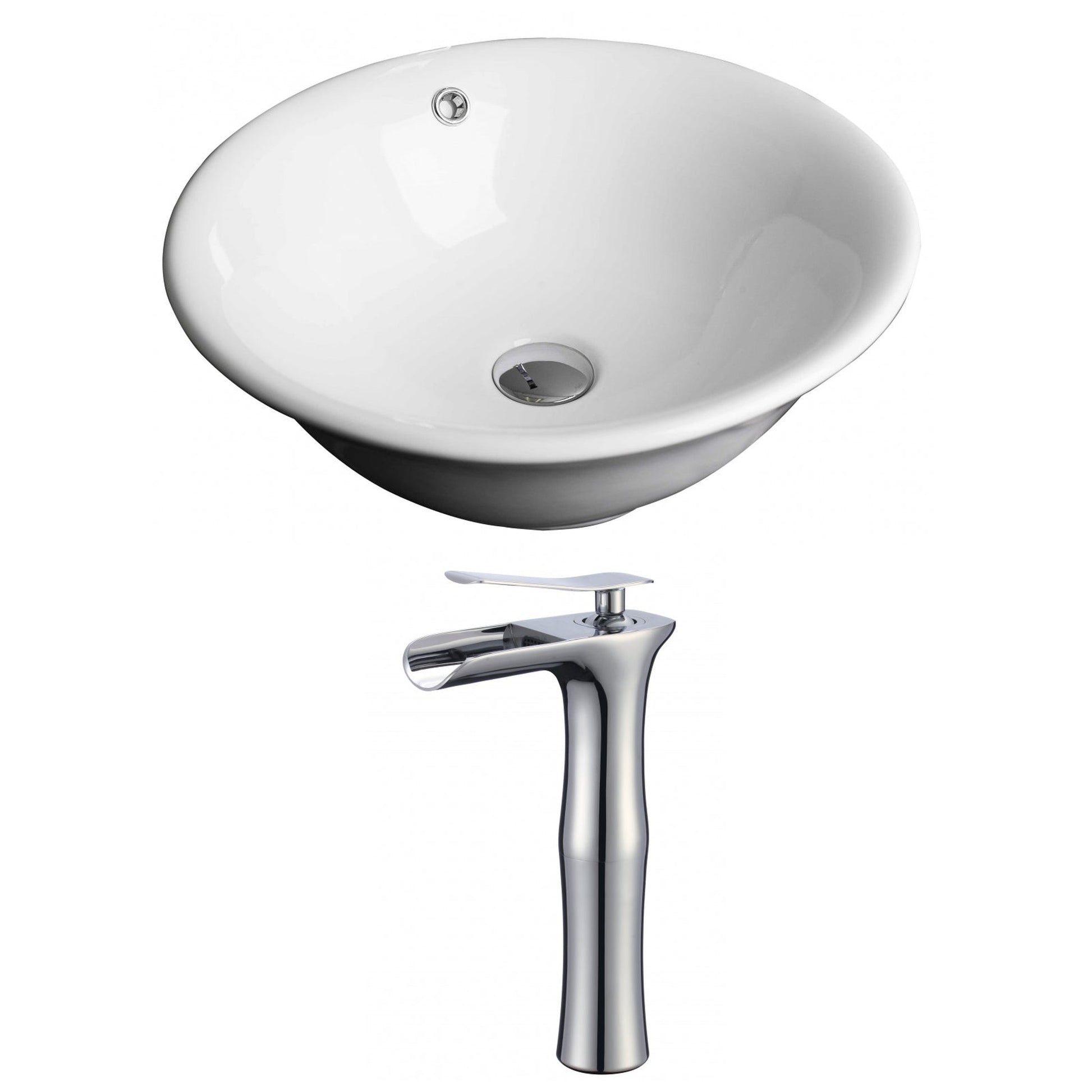 American Imaginations AI-17807 17" White Round Ceramic Above Counter Bathroom Vessel Sink Set