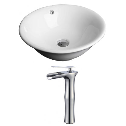 American Imaginations AI-17807 17" White Round Ceramic Above Counter Bathroom Vessel Sink Set
