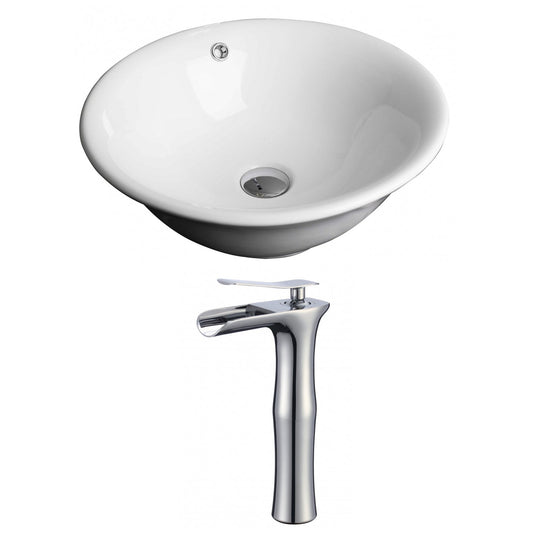 American Imaginations AI-17807 17" White Round Ceramic Above Counter Bathroom Vessel Sink Set