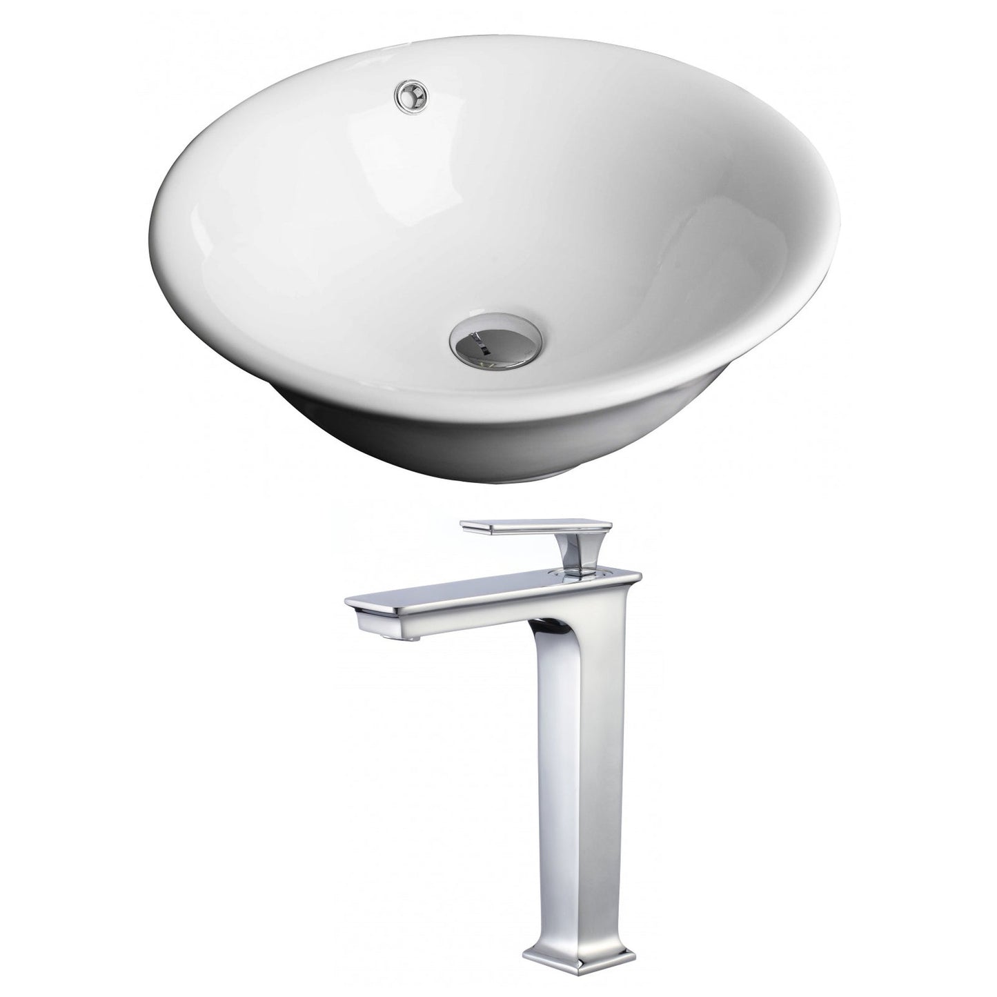 American Imaginations AI-17808 17" White Round Ceramic Above Counter Bathroom Vessel Sink Set