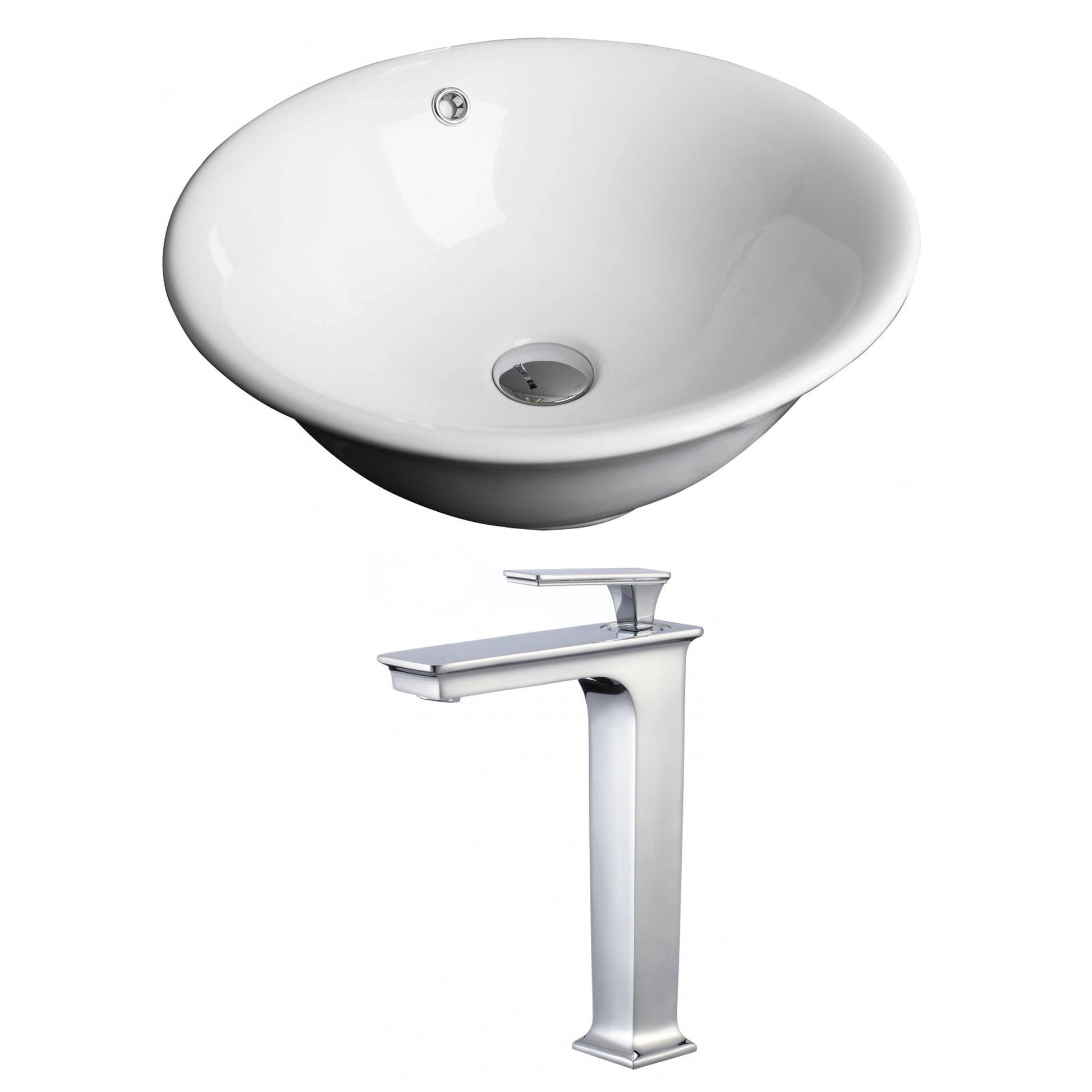 American Imaginations AI-17808 17" White Round Ceramic Above Counter Bathroom Vessel Sink Set