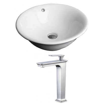 American Imaginations AI-17808 17" White Round Ceramic Above Counter Bathroom Vessel Sink Set