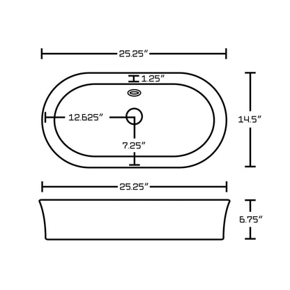 American Imaginations AI-17809 25" White Oval Ceramic Semi-Recessed Bathroom Vessel Sink Set