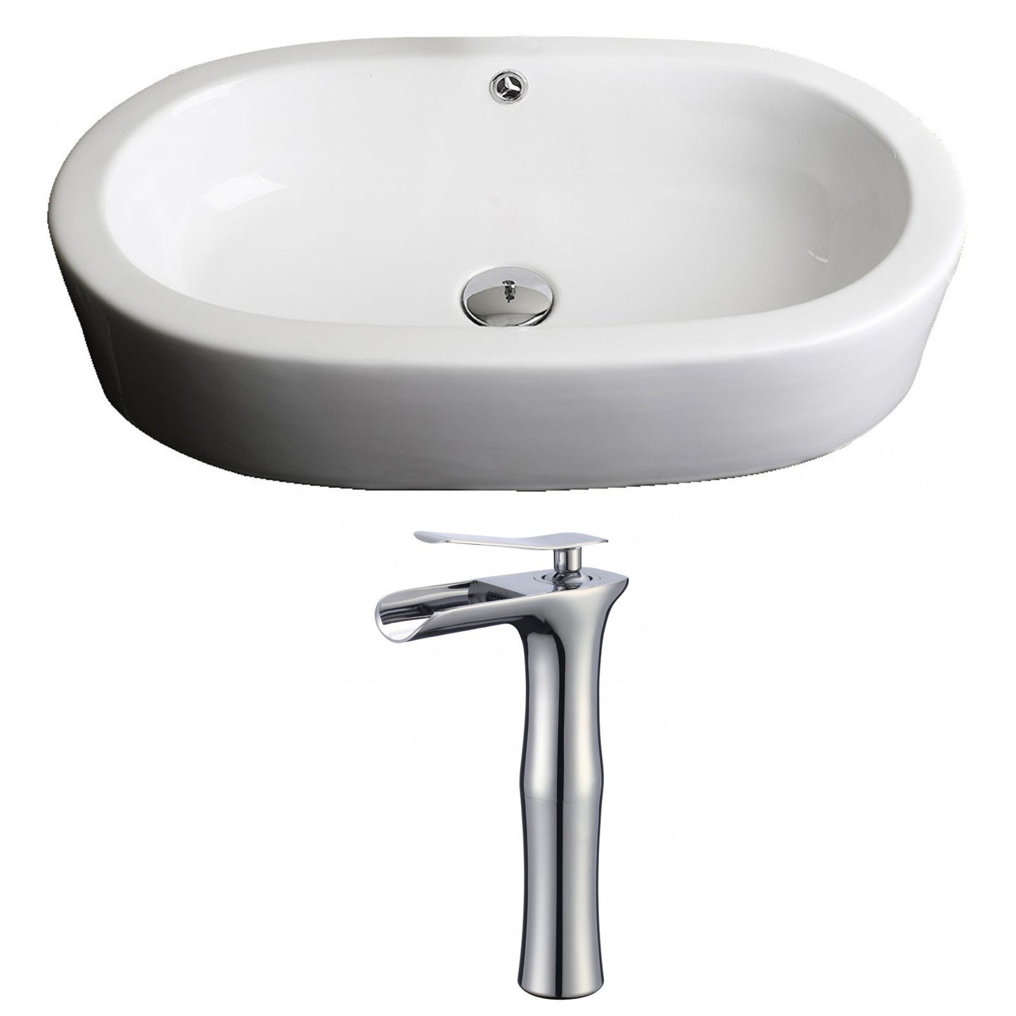 American Imaginations AI-17809 25" White Oval Ceramic Semi-Recessed Bathroom Vessel Sink Set