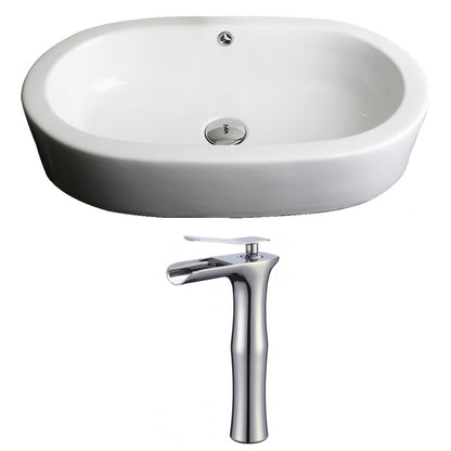 American Imaginations AI-17809 25" White Oval Ceramic Semi-Recessed Bathroom Vessel Sink Set