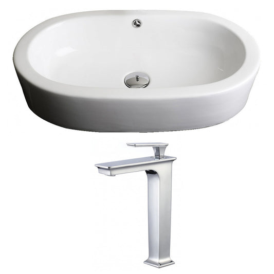 American Imaginations AI-17810 25" White Oval Ceramic Semi-Recessed Bathroom Vessel Sink Set