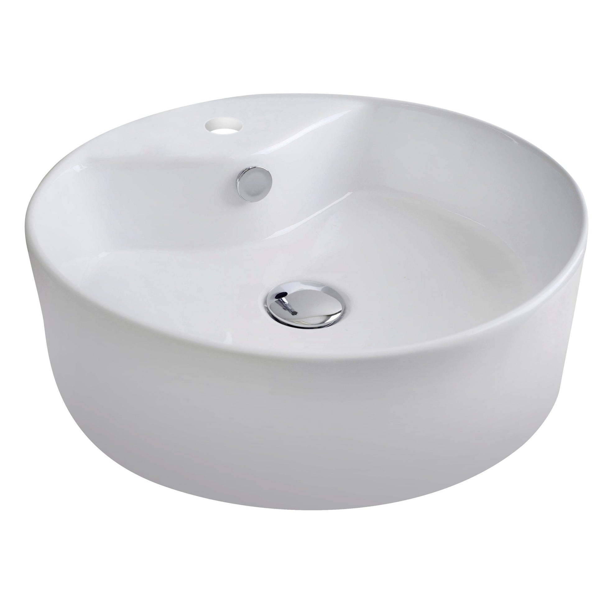 American Imaginations AI-17811 18" White Round Ceramic Above Counter Bathroom Vessel Sink Set