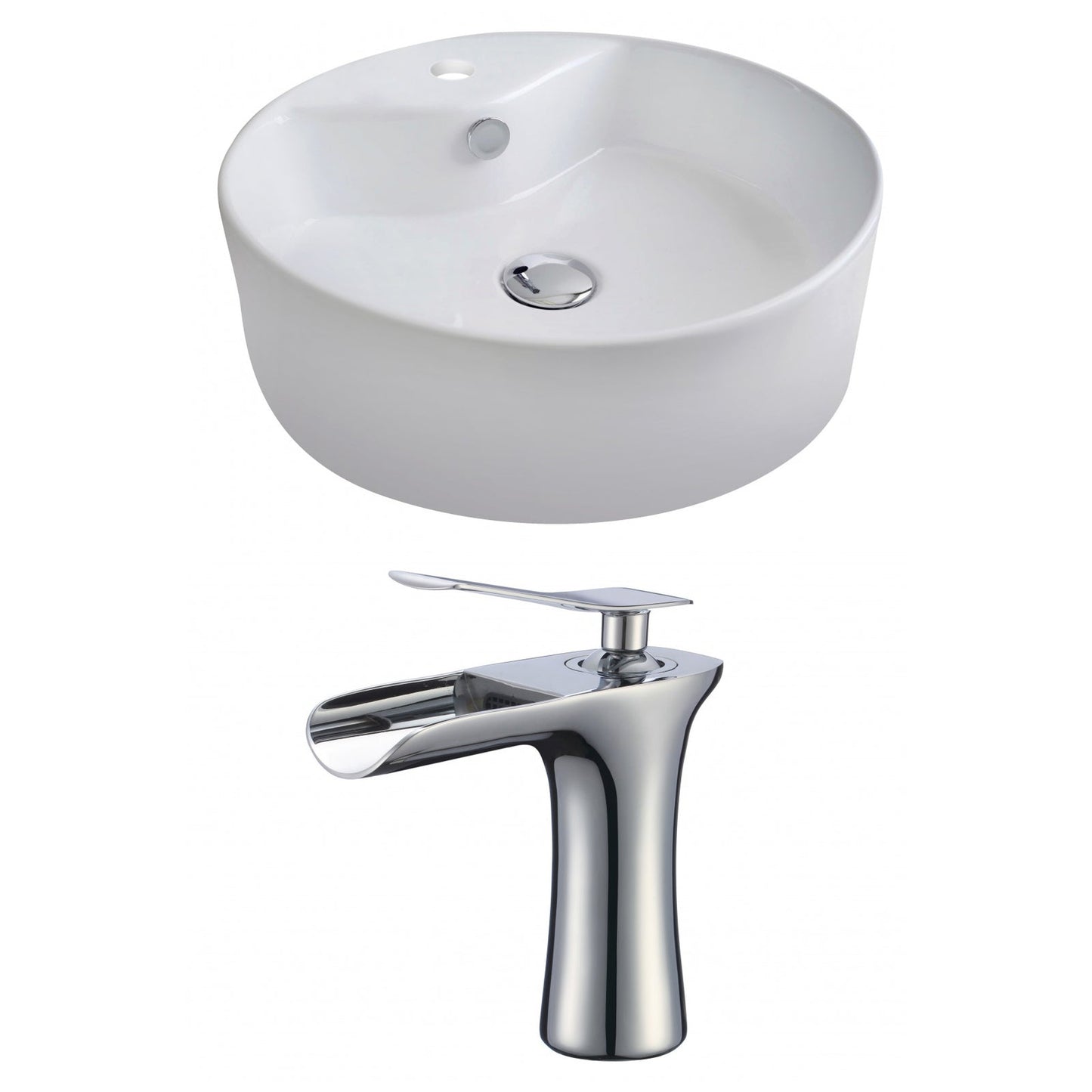 American Imaginations AI-17811 18" White Round Ceramic Above Counter Bathroom Vessel Sink Set
