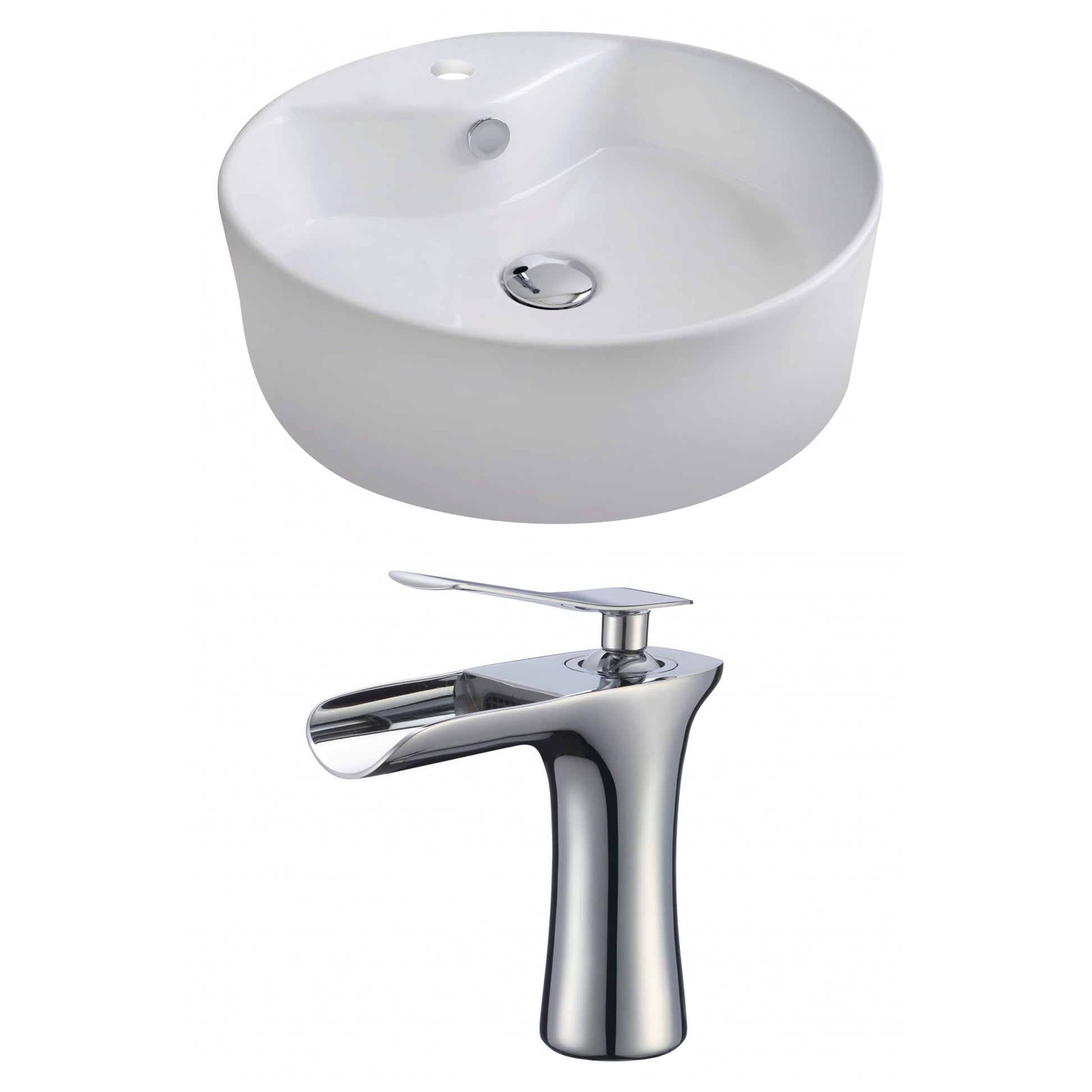 American Imaginations AI-17811 18" White Round Ceramic Above Counter Bathroom Vessel Sink Set