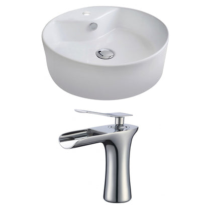 American Imaginations AI-17811 18" White Round Ceramic Above Counter Bathroom Vessel Sink Set