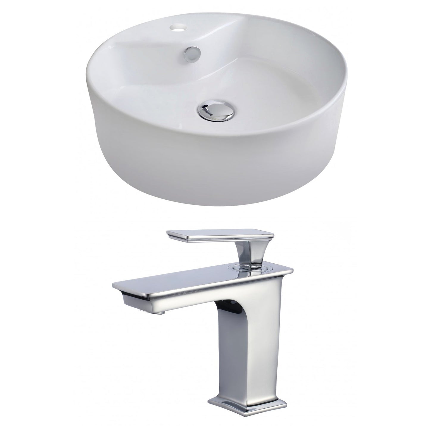 American Imaginations AI-17812 18" White Round Ceramic Above Counter Bathroom Vessel Sink Set